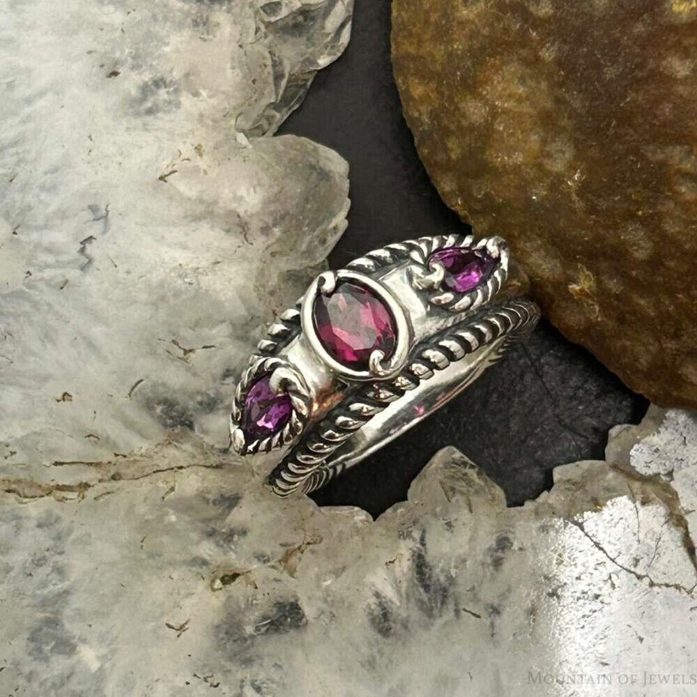 Carolyn Pollack Sterling Silver 3 Faceted Tourmaline Ring Size 5 For Women